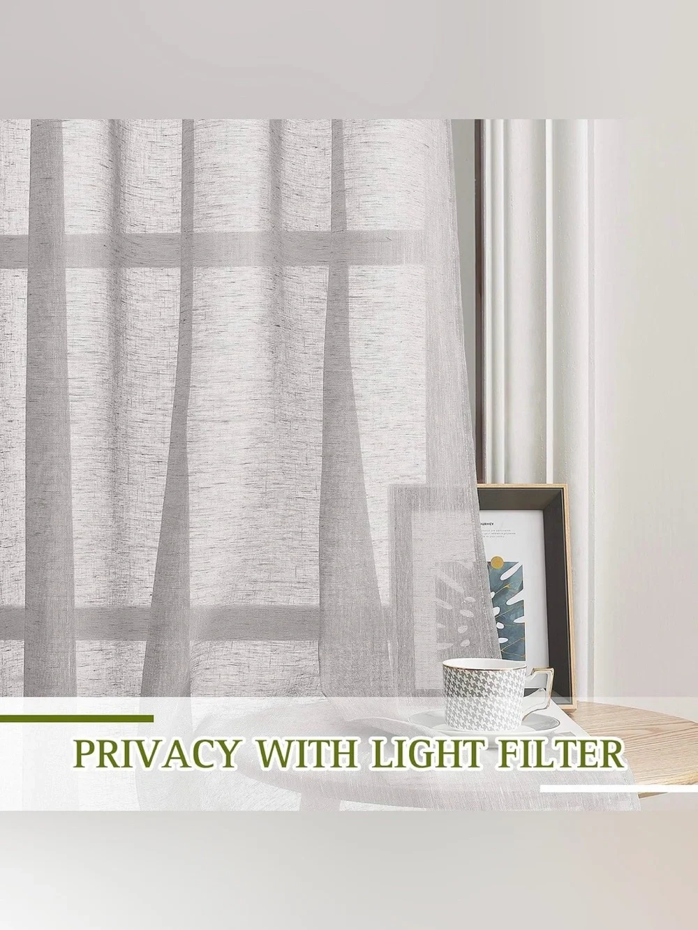 NICETOWN Semi Sheer Linen Blend Curtains Charcoal Grey 52x108 2 Panels NIP
